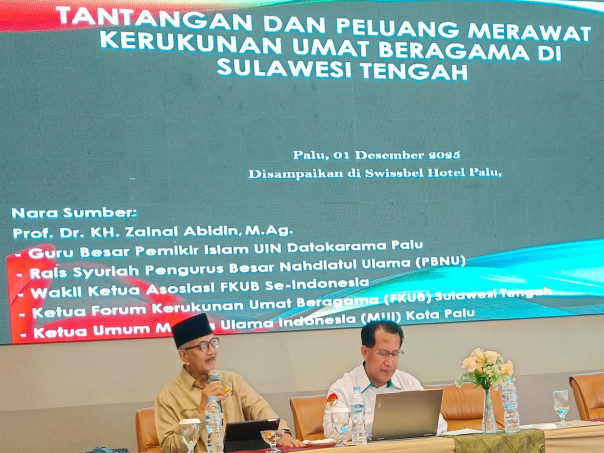 Ketua FKUB Sulteng, Prof. Dr. KH Zainal Abidin menjadi narasumber dalam koordinasi dan kolaborasi lintas agama Provinsi Sulteng di Kota Palu. 